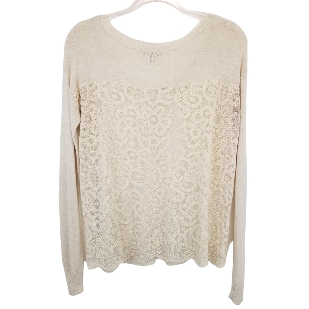 Wool Cotton Crochet Lace Mesh Knit Sweater Pullover Jumper